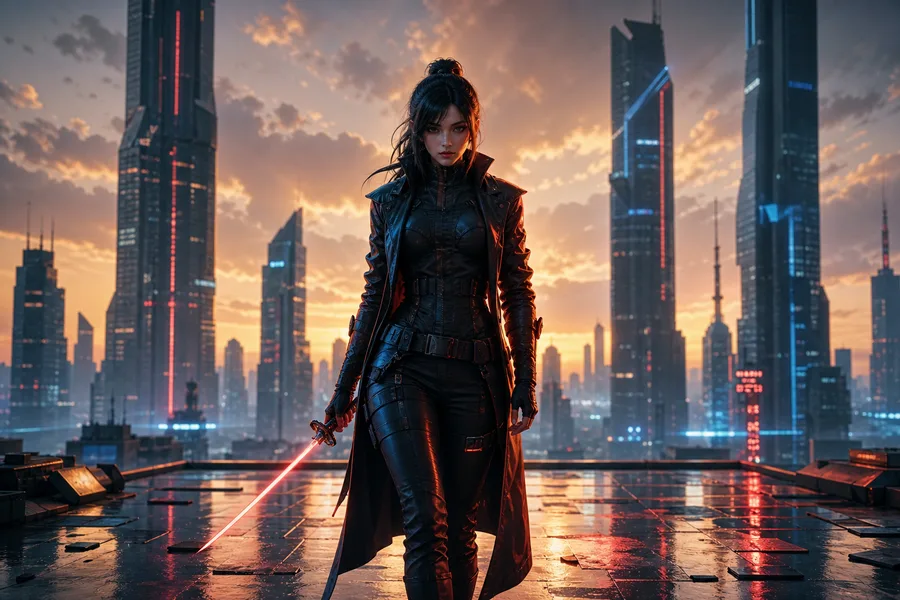 Adult Anime Cyberpunk Heroine With Neon Lights, Safe For Work, Fully Clothed Anime Wallpaper  13 4K