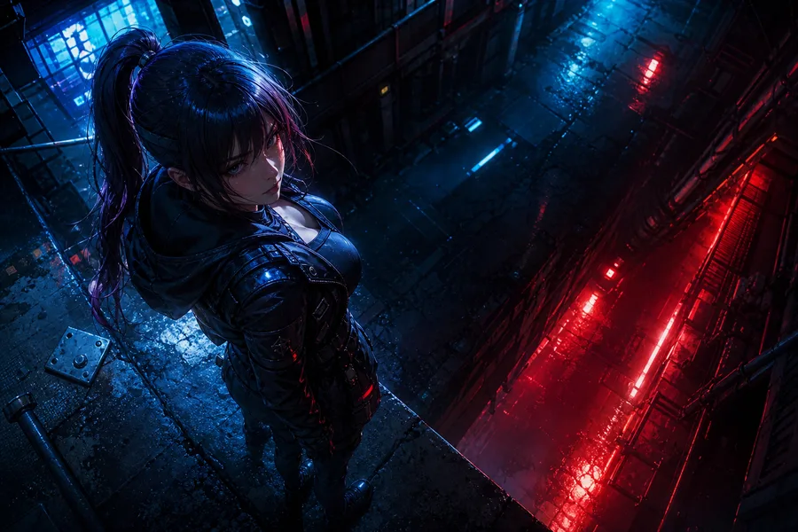 Adult Anime Cyberpunk Heroine With Neon Lights, Safe For Work, Fully Clothed Anime Wallpaper  13 4K