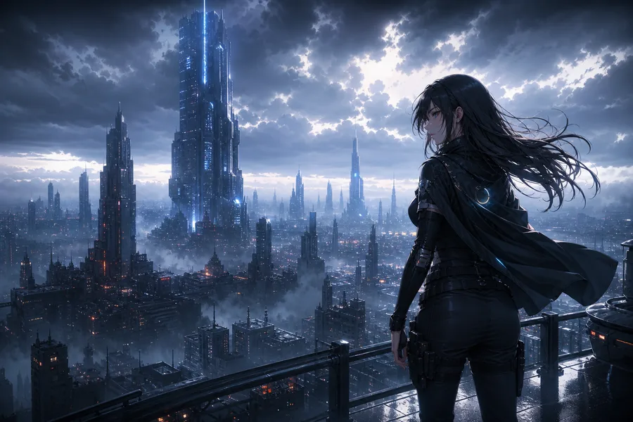 Adult Anime Cyberpunk Heroine With Neon Lights, Safe For Work, Fully Clothed Anime Wallpaper  21 4K