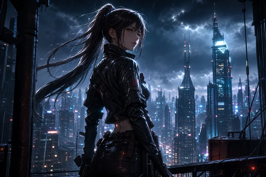Adult Anime Cyberpunk Heroine With Neon Lights, Safe For Work, Fully Clothed Anime Wallpaper  5 4K