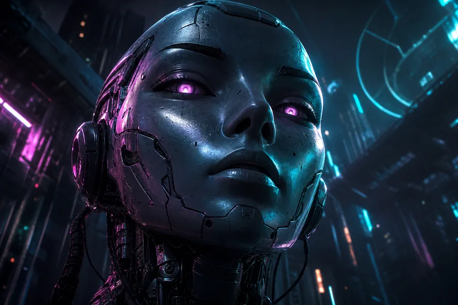 Android Face Closeup With Glowing Eyes Robots Wallpaper 5 4K 6