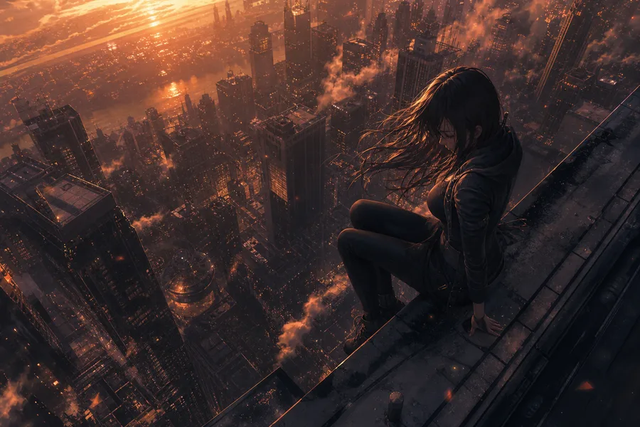 Anime City Rooftop Sunset Scene, Safe For Work, No Minors Anime Wallpaper  14 4K