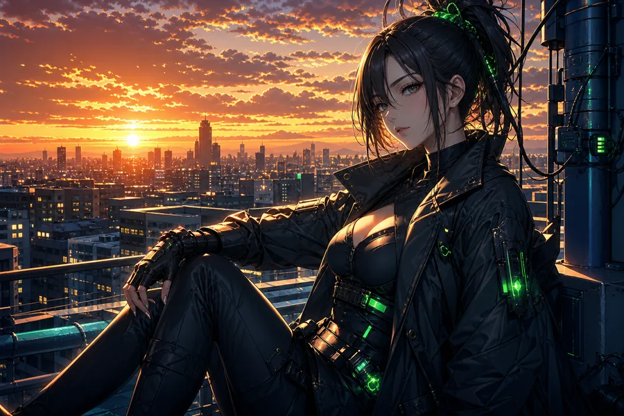 Anime City Rooftop Sunset Scene, Safe For Work, No Minors Anime Wallpaper  6 4K