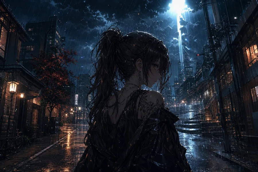 Anime City Street In Rain At Night Anime Wallpaper 11 4K 4