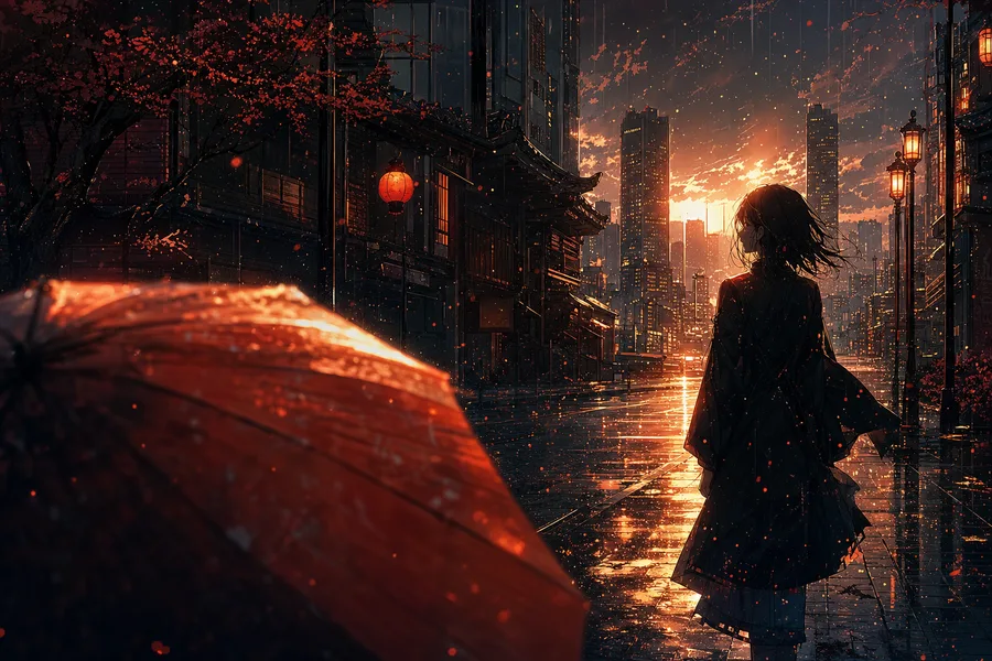 Anime City Street In Rain At Night Anime Wallpaper 11 4K