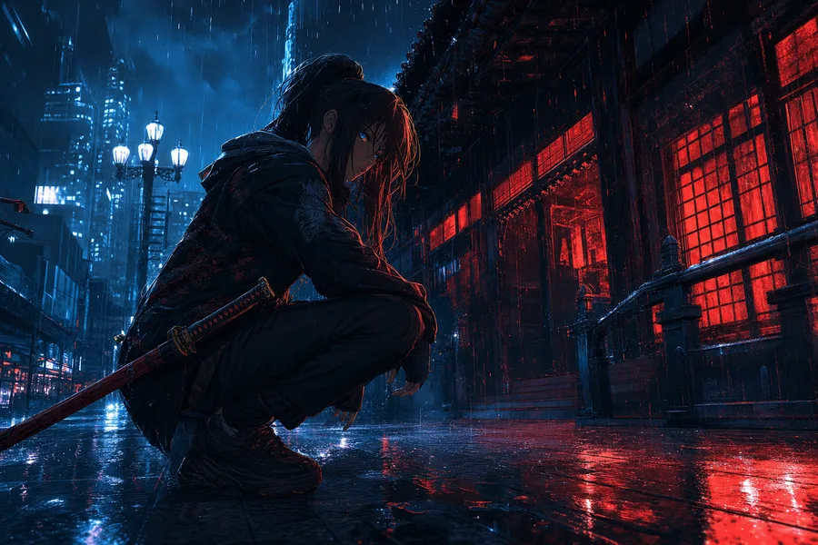 Anime City Street In Rain At Night Anime Wallpaper 3 4K 11