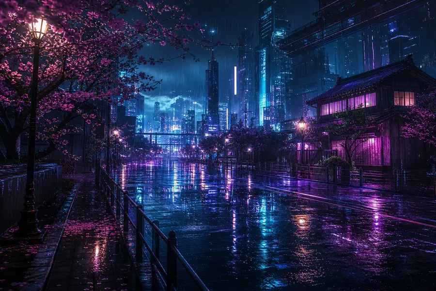 Anime City Street In Rain At Night Anime Wallpaper 3 4K 7