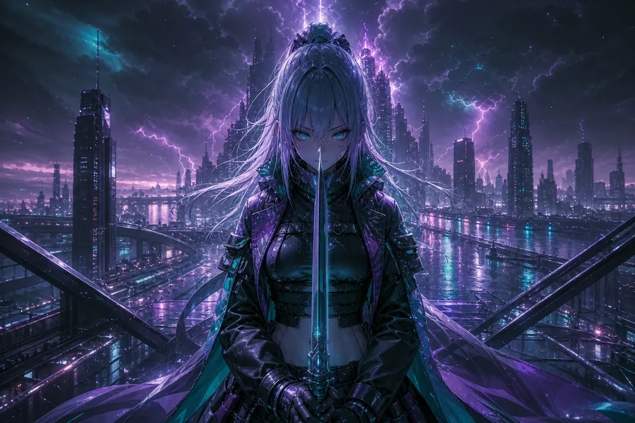 Anime Cyberpunk Girl With Neon Lights Anime Wallpaper 21 4K 2