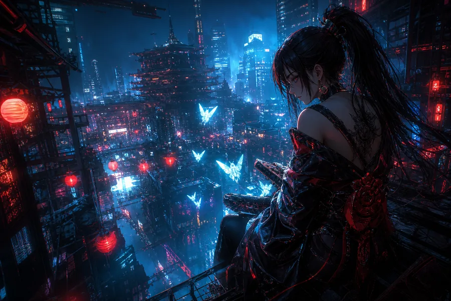 Anime Cyberpunk Girl With Neon Lights Anime Wallpaper 21 4K 3