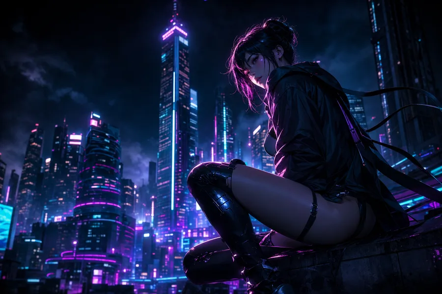 Anime Cyberpunk Girl With Neon Lights Anime Wallpaper 5 4K 4