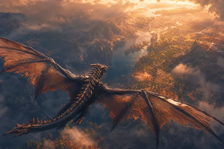 Anime Dragon Flying Over Valley Anime Wallpaper 15 4K 4