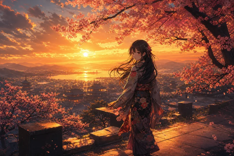 Anime Girl Standing Under Cherry Blossoms Anime Wallpaper 1 4K 6
