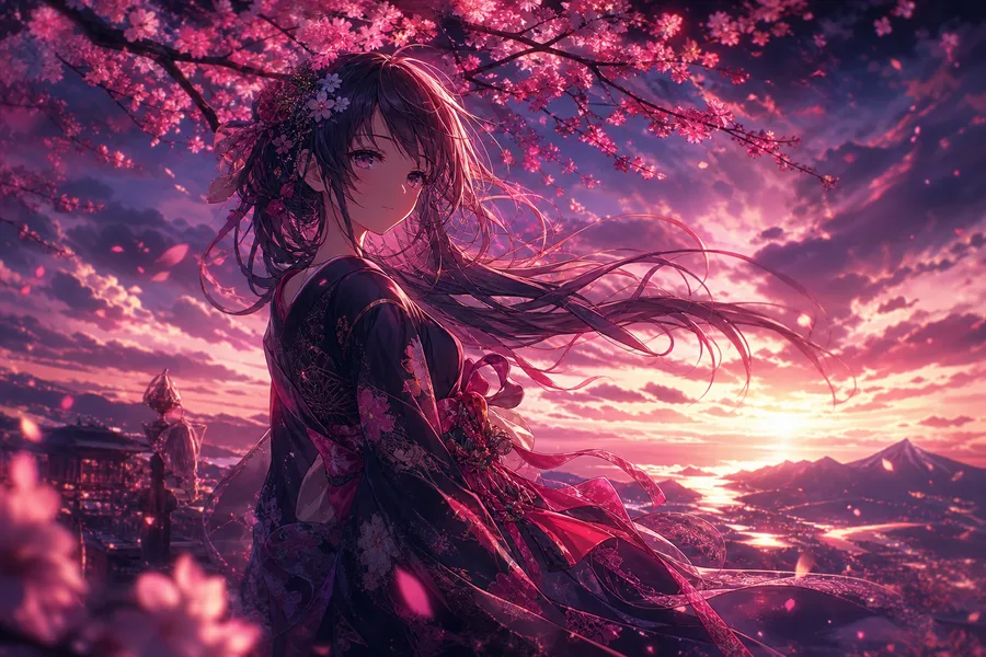 Anime Girl Standing Under Cherry Blossoms Anime Wallpaper 1 4K 8