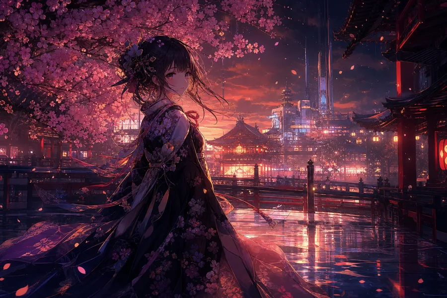 Anime Girl Standing Under Cherry Blossoms Anime Wallpaper 17 4K 2
