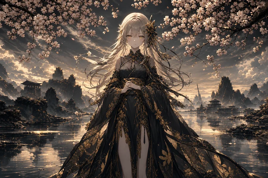 Anime Girl Standing Under Cherry Blossoms Anime Wallpaper 9 4K 10