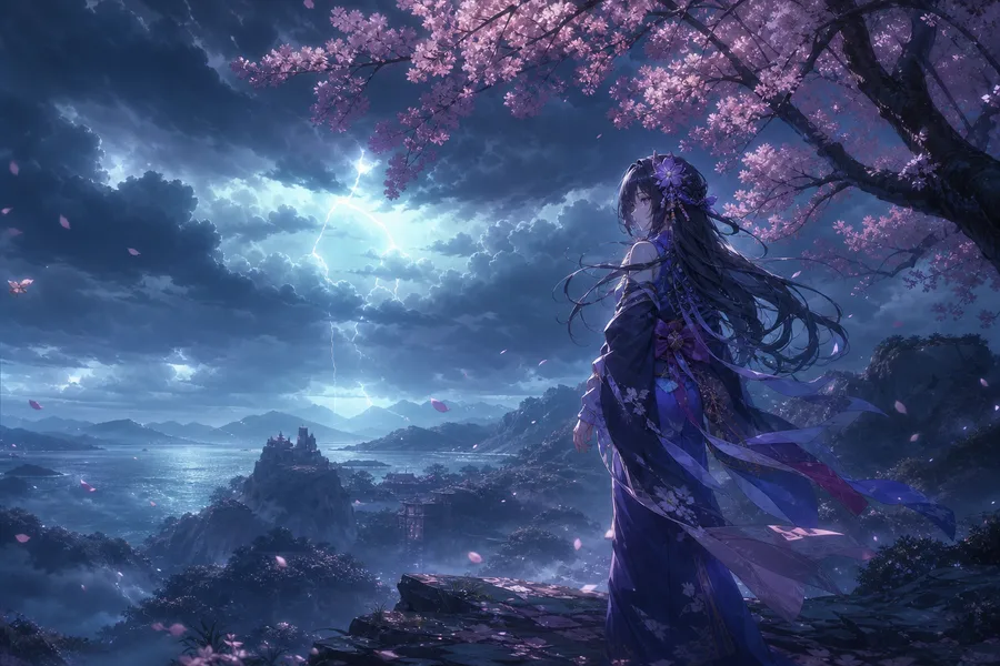 Anime Girl Standing Under Cherry Blossoms Anime Wallpaper 9 4K 14