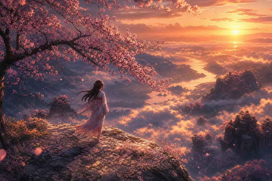 Anime Girl Standing Under Cherry Blossoms Anime Wallpaper 9 4K 2