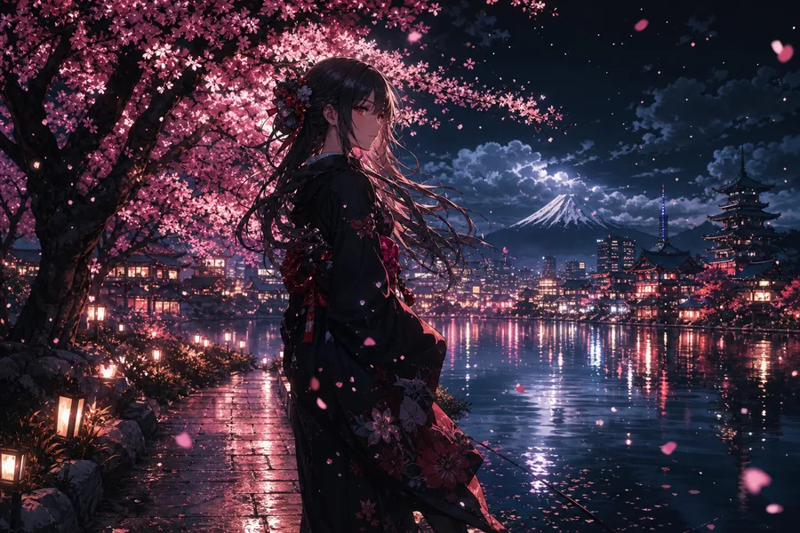 Anime Girl Standing Under Cherry Blossoms Anime Wallpaper 9 4K 8
