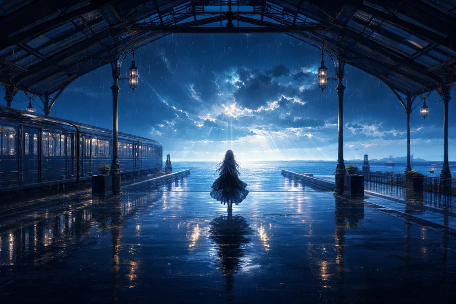 Anime Ocean Train Station Anime Wallpaper 16 4K 4