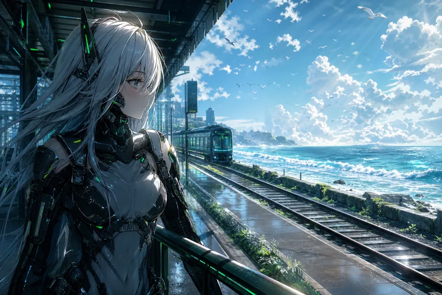 Anime Ocean Train Station Anime Wallpaper  16 4K