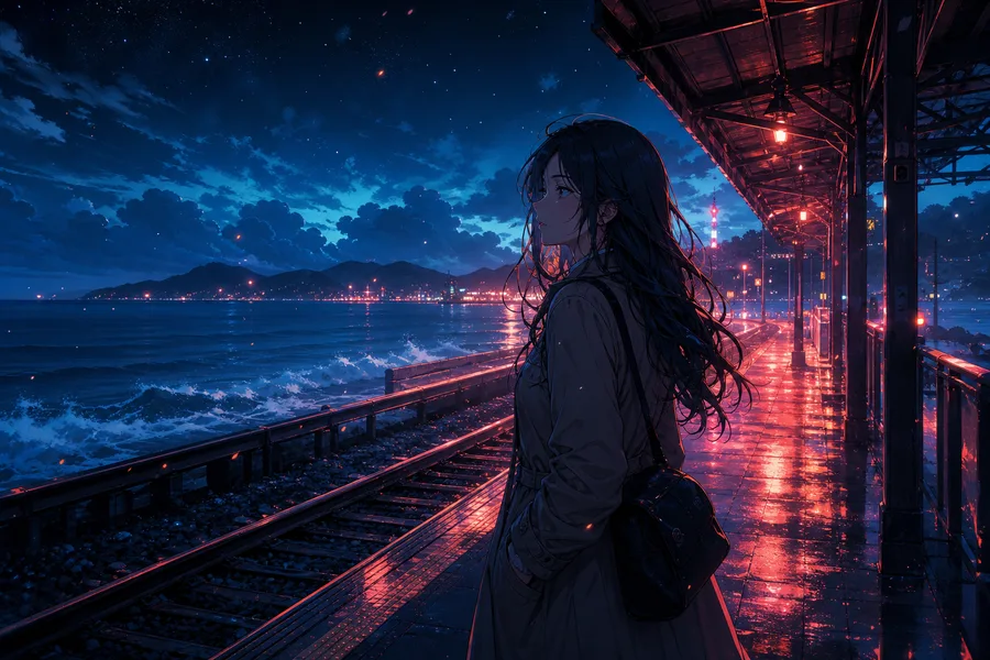 Anime Ocean Train Station Anime Wallpaper  16 4K