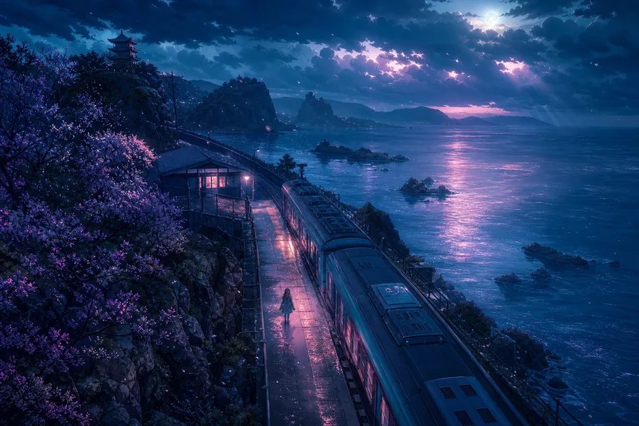 Anime Ocean Train Station Anime Wallpaper 8 4K 16