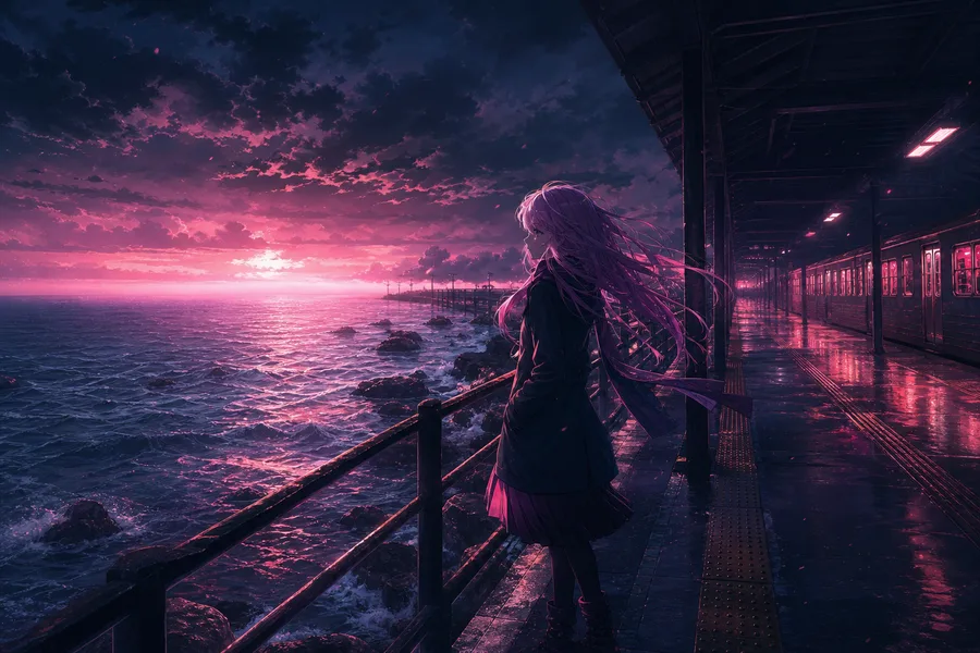 Anime Ocean Train Station Anime Wallpaper  8 4K