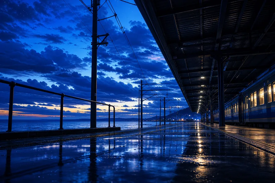 Anime Ocean Train Station Anime Wallpaper 8 4K 5