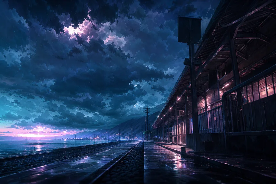 Anime Ocean Train Station Anime Wallpaper 8 4K 6