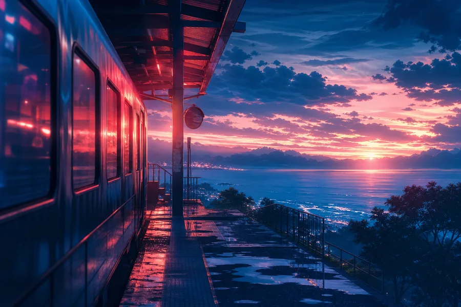 Anime Ocean Train Station Anime Wallpaper 8 4K 7