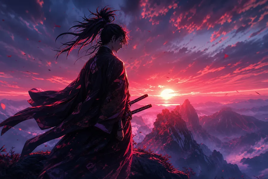 Anime Samurai On Mountain At Sunset Anime Wallpaper  10 4K