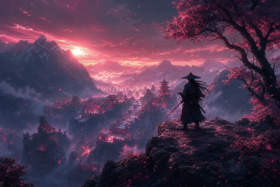 Anime Samurai On Mountain At Sunset Anime Wallpaper 10 4K 4