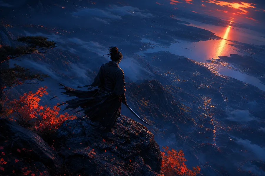 Anime Samurai On Mountain At Sunset Anime Wallpaper 10 4K 6