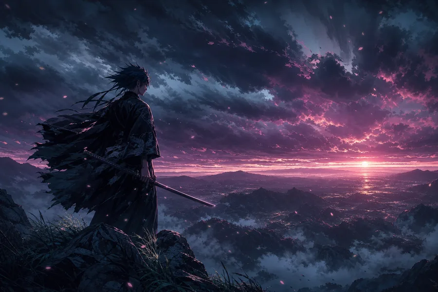 Anime Samurai On Mountain At Sunset Anime Wallpaper 10 4K 7
