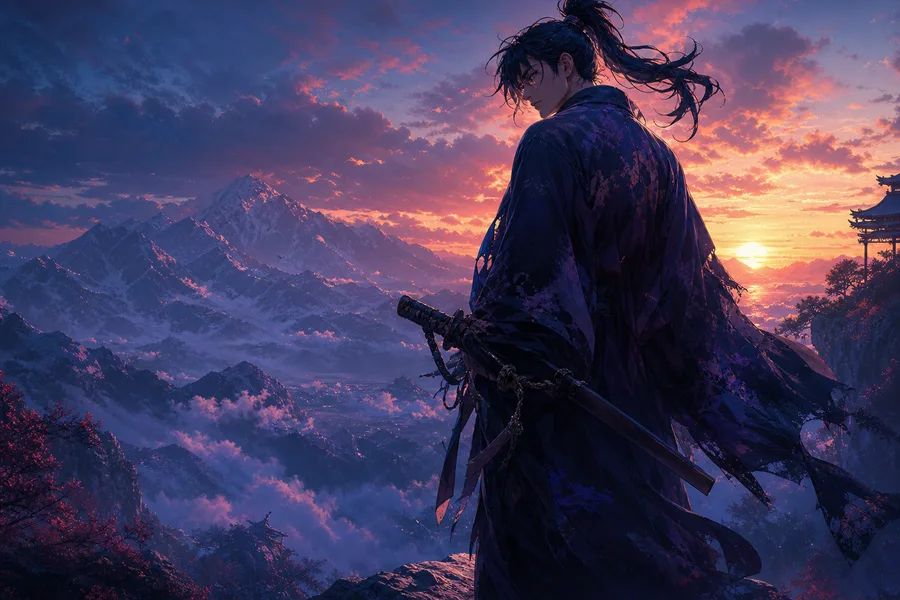 Anime Samurai On Mountain At Sunset Anime Wallpaper 18 4K 3