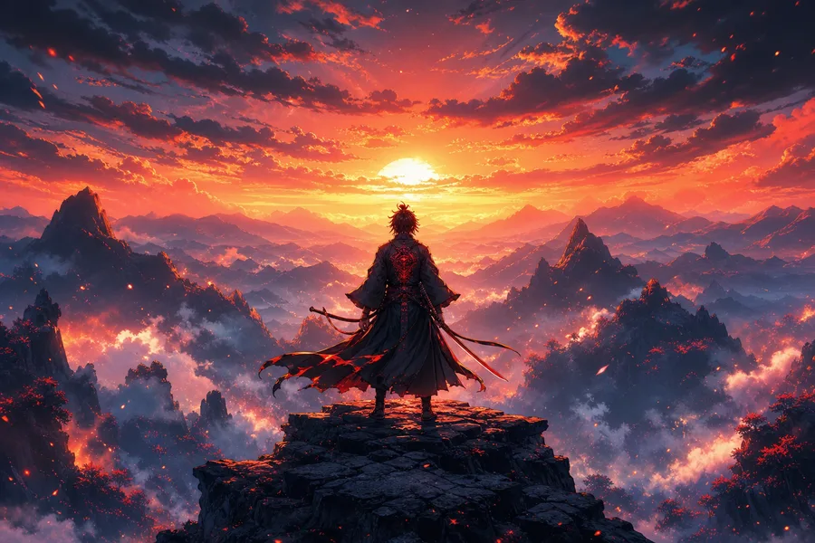 Anime Samurai On Mountain At Sunset Anime Wallpaper 18 4K 4