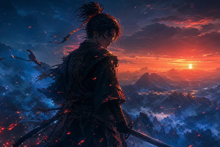 Anime Samurai On Mountain At Sunset Anime Wallpaper 18 4K 5