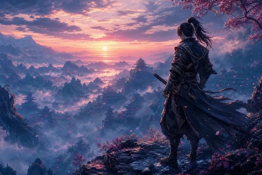 Anime Samurai On Mountain At Sunset Anime Wallpaper 2 4K 10