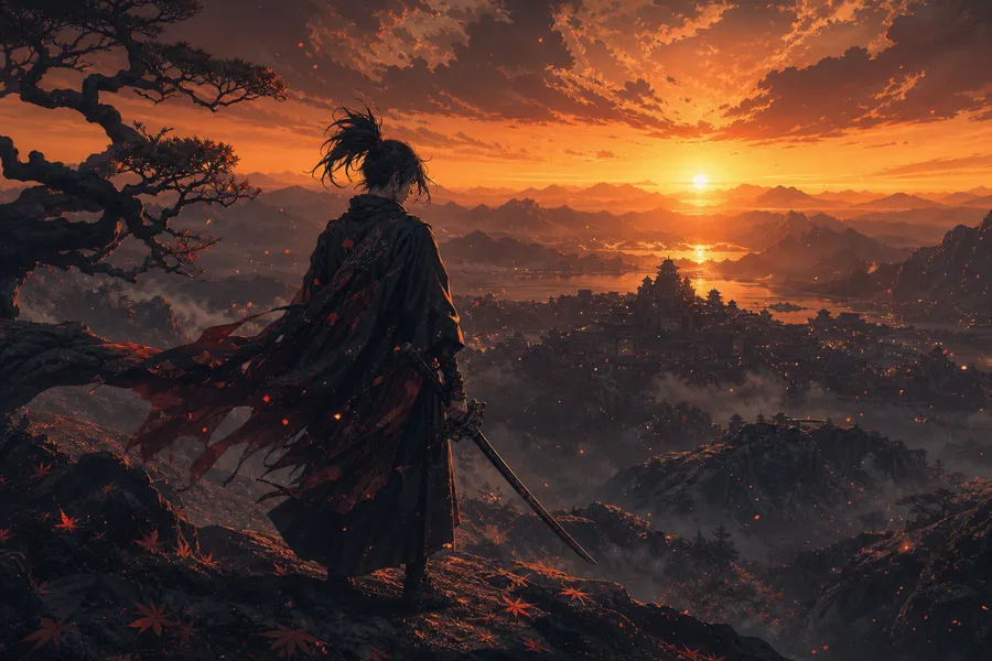 Anime Samurai On Mountain At Sunset Anime Wallpaper 2 4K 15