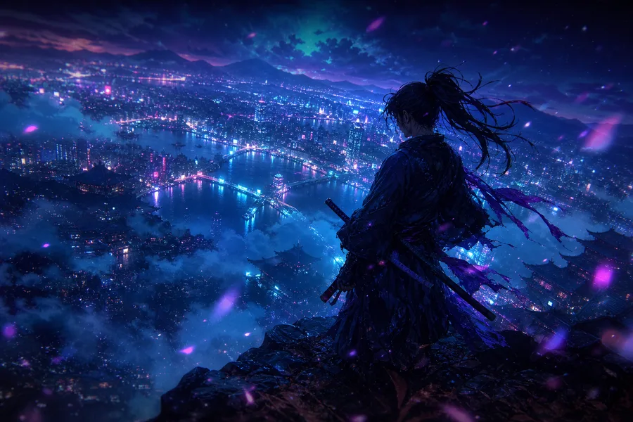 Anime Samurai On Mountain At Sunset Anime Wallpaper 2 4K 3