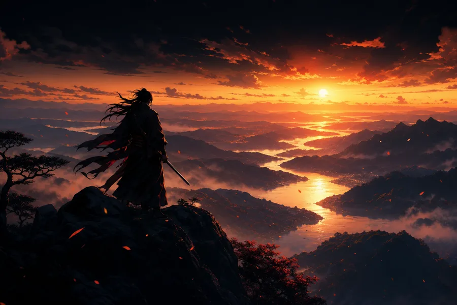 Anime Samurai On Mountain At Sunset Anime Wallpaper 2 4K 5