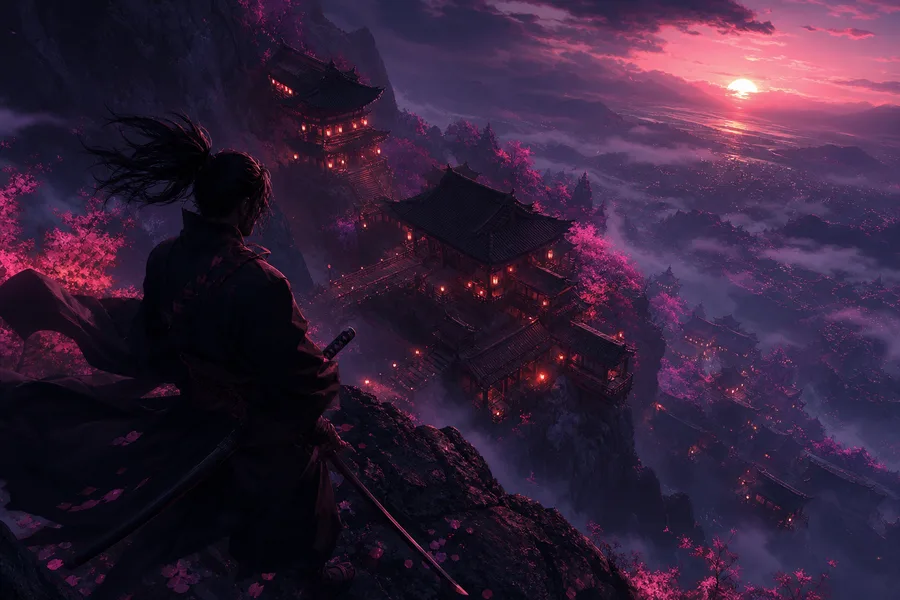 Anime Samurai On Mountain At Sunset Anime Wallpaper 2 4K 6