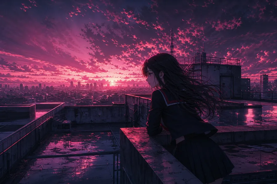 Anime School Rooftop Sunset Anime Wallpaper 14 4K 2