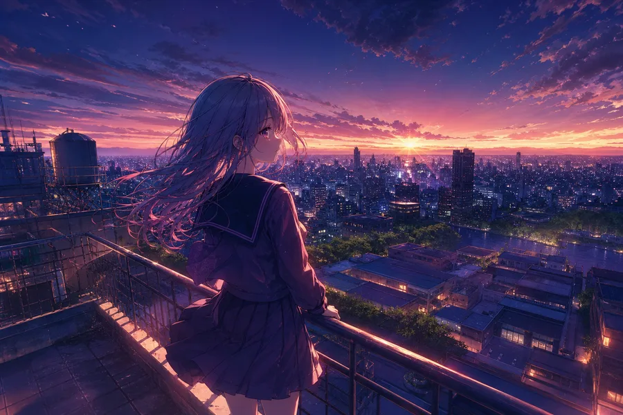 Anime School Rooftop Sunset Anime Wallpaper 14 4K 4