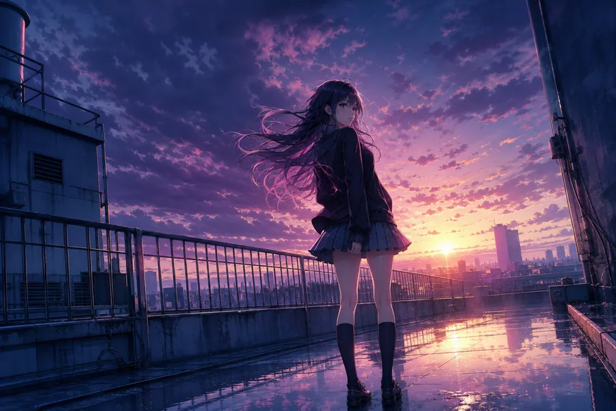 Anime School Rooftop Sunset Anime Wallpaper 22 4K 4