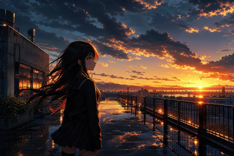 Anime School Rooftop Sunset Anime Wallpaper  22 4K
