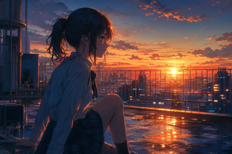 Anime School Rooftop Sunset Anime Wallpaper 6 4K 15