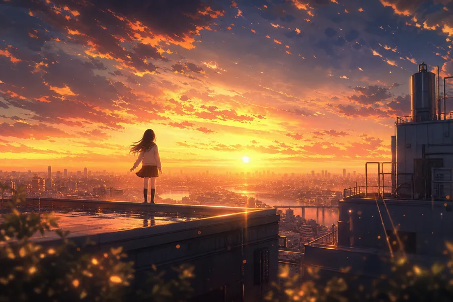 Anime School Rooftop Sunset Anime Wallpaper 6 4K 5