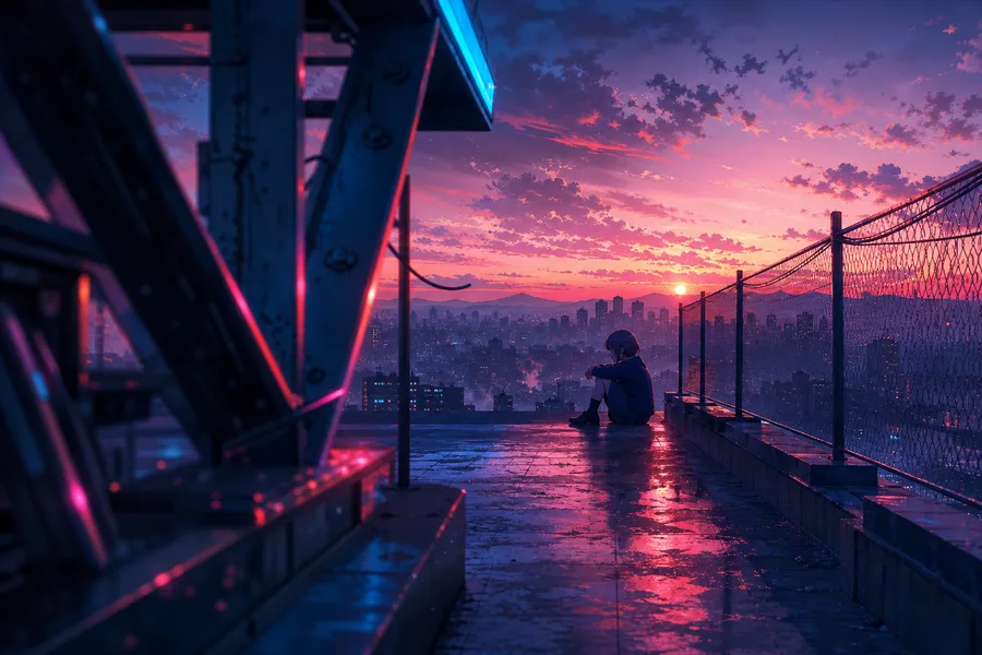 Anime School Rooftop Sunset Anime Wallpaper 6 4K 9