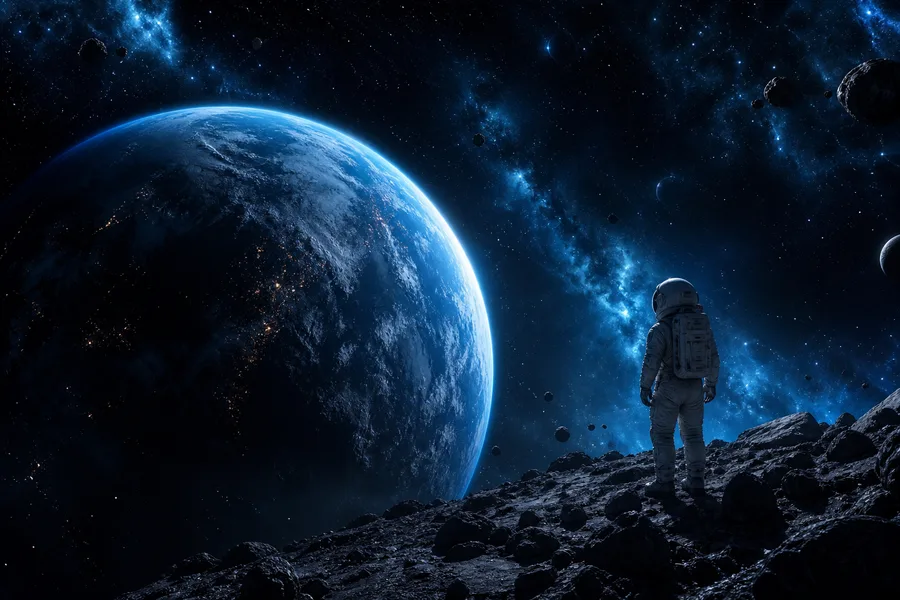 Astronaut Looking At Blue Planet Space Wallpaper 2 4K 10